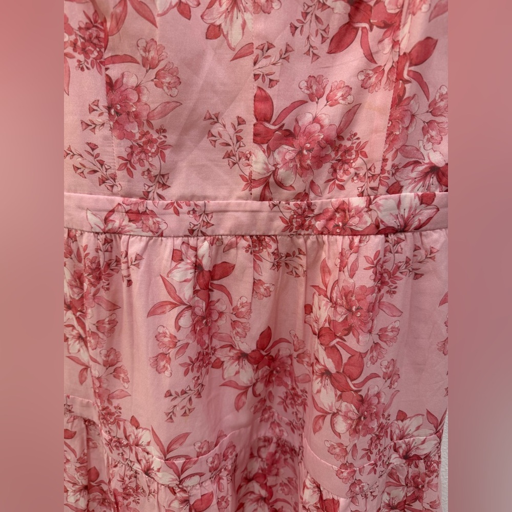 Intermix Pink Floral Silk Blend Babydoll Mini Dress Cottagecore Size 10 Romantic - Picture 14 of 16